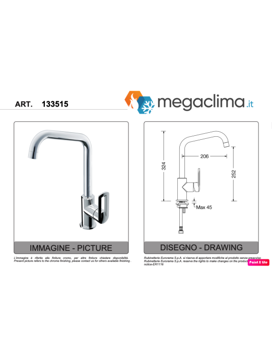 Eurorama Miscelatore Lavello Serie NEVA 133515 disegno tecnico