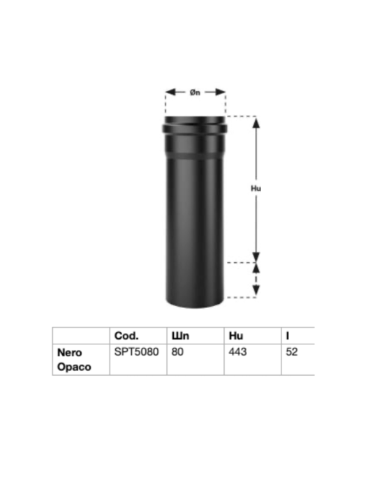 Tubo nero opaco per stufa a pellet in acciaio spessore 1,2 mm. 50 CM. Ø80