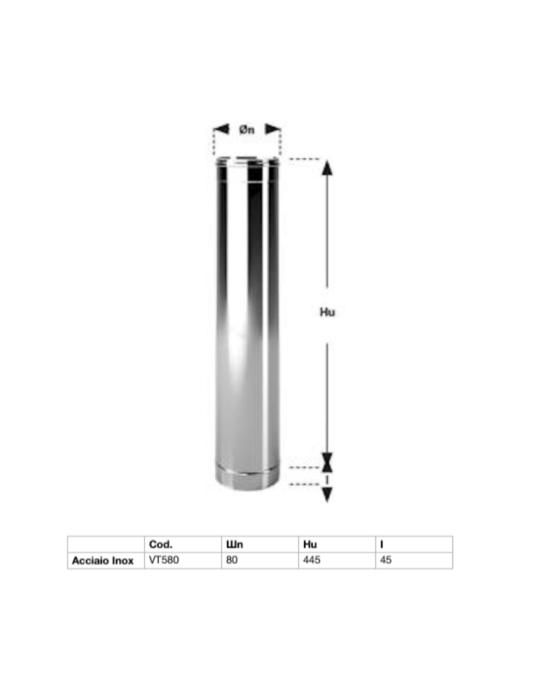 Tubo Canna Fumaria In Acciaio Inox Aisi 304 BA Spessore 0,44 mm. 50 CM. Ø80