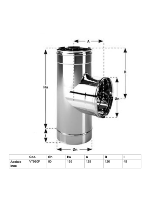 TEE  Canna Fumaria In Acciaio Inox Aisi 304 BA Spessore 0,44 mm. F/F/M . Ø80