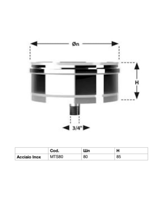 Tappo Scarico Condensa Ø80 In Acciaio Inox Aisi 316 L BA Spessore 0,44 mm.