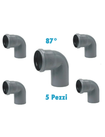 Curve 87° (5 PEZZI) polipropilene diametro 40 mm Innesto