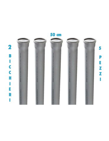 Tubo polipropilene 50 cm 2 bicchieri ad innesto (5 PEZZI) diametro 40 mm