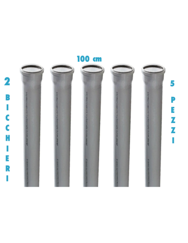 Tubo polipropilene 100 cm 2 bicchieri ad innesto (5 PEZZI) diametro 40 mm