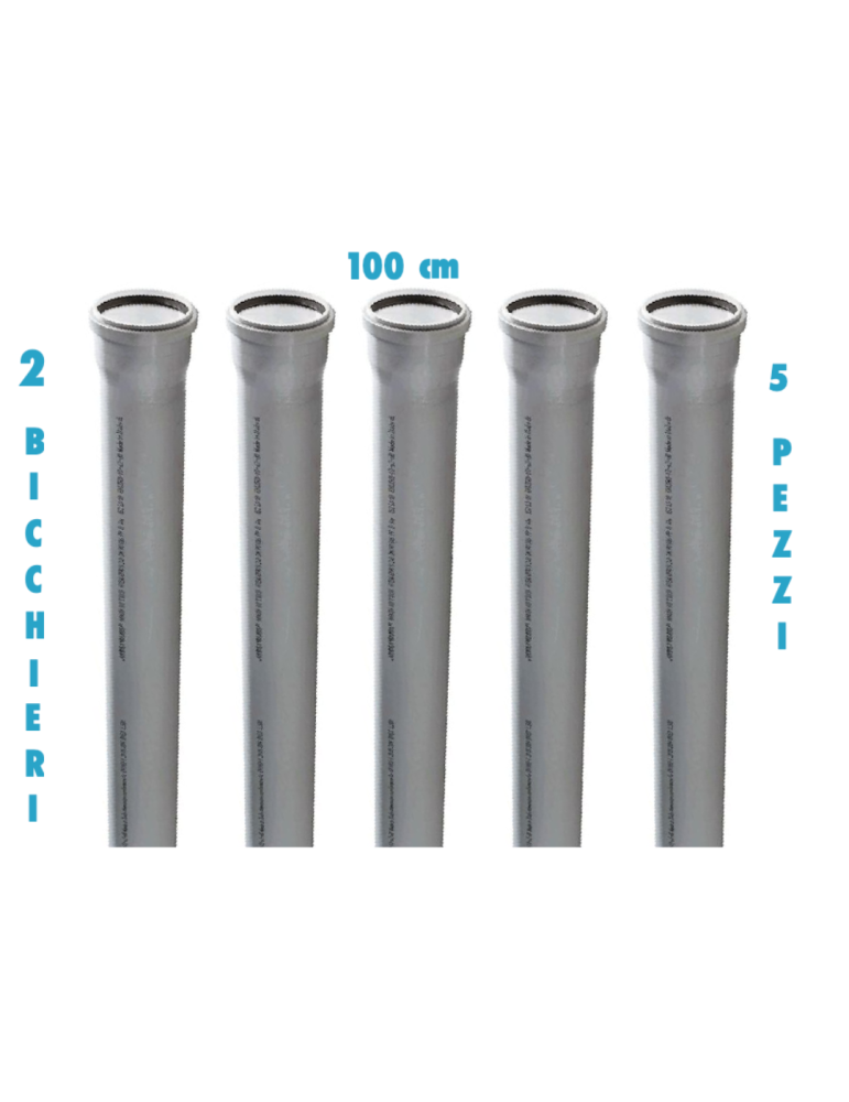 Tubo polipropilene 100 cm 2 bicchieri ad innesto (5 PEZZI) diametro 40 mm