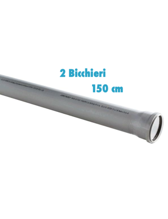 Tubo polipropilene 150 cm 2 bicchieri ad innesto diametro 40 mm