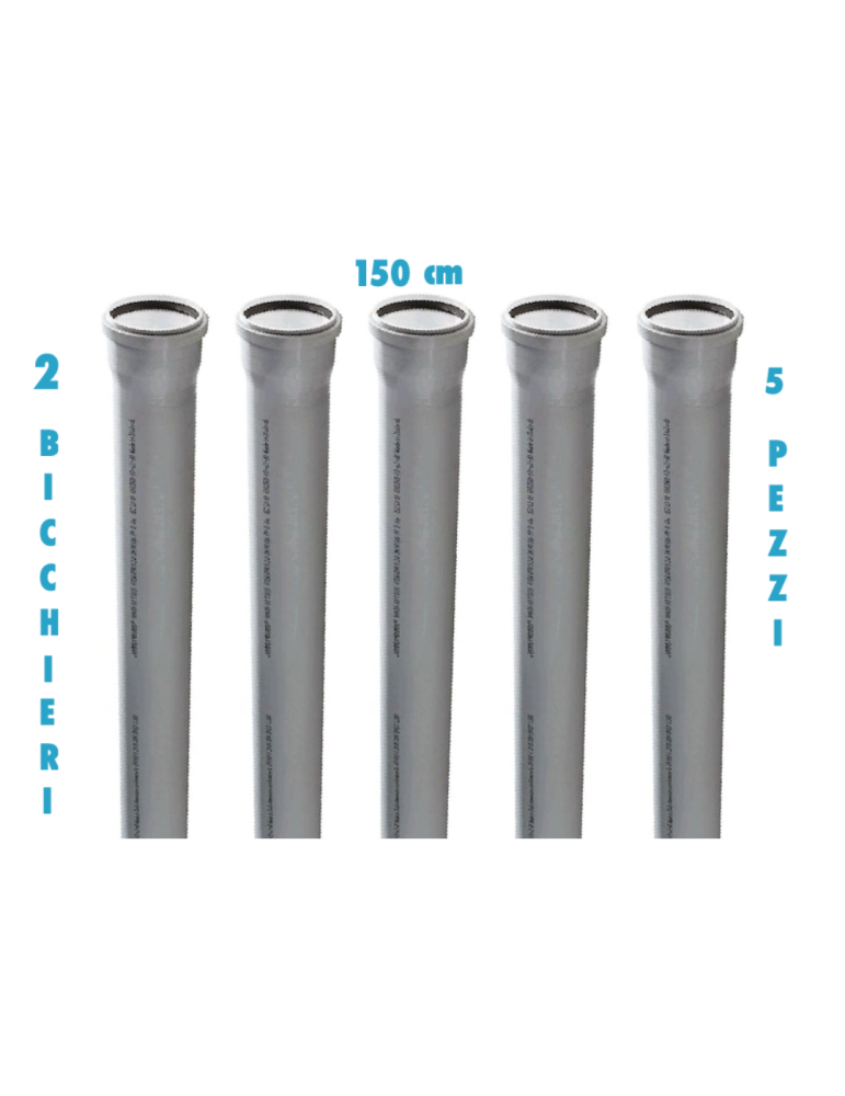 Tubo polipropilene 150 cm 2 bicchieri ad innesto (5 PEZZI) diametro 40 MM