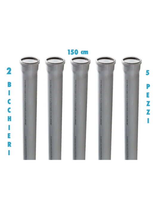 Tubo polipropilene 150 cm 2 bicchieri ad innesto (5 PEZZI) diametro 40 MM