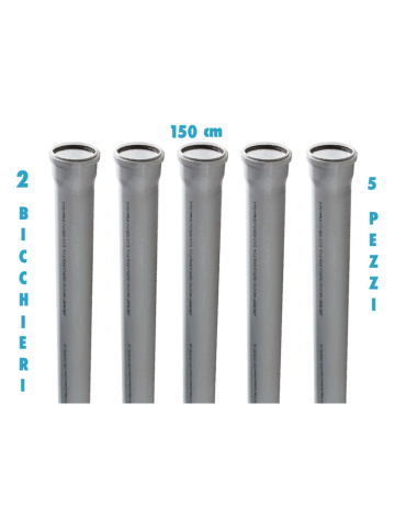 Tubo polipropilene 150 cm 2 Bicchieri ad innesto (5 PEZZI) diametro 32 mm