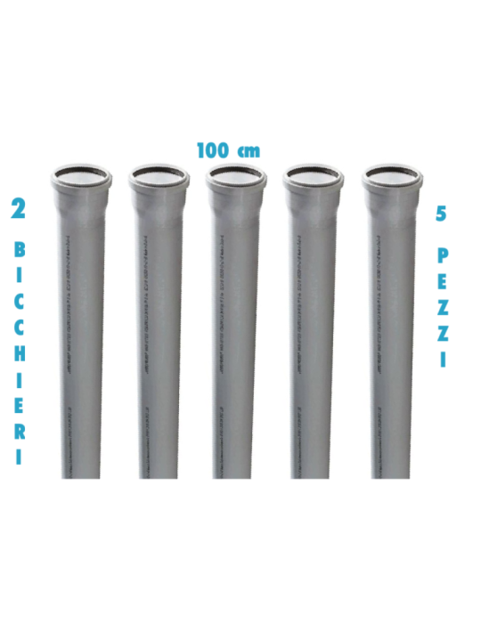 Tubo polipropilene 100 cm 2 Bicchieri ad innesto (5 PEZZI) diametro 32 mm