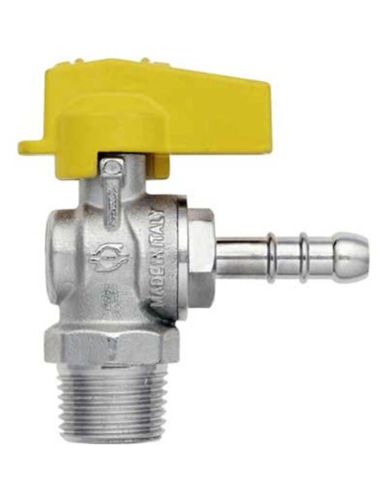 Valvola rubinetto per gas a squadro portagomma 1/2" GPL