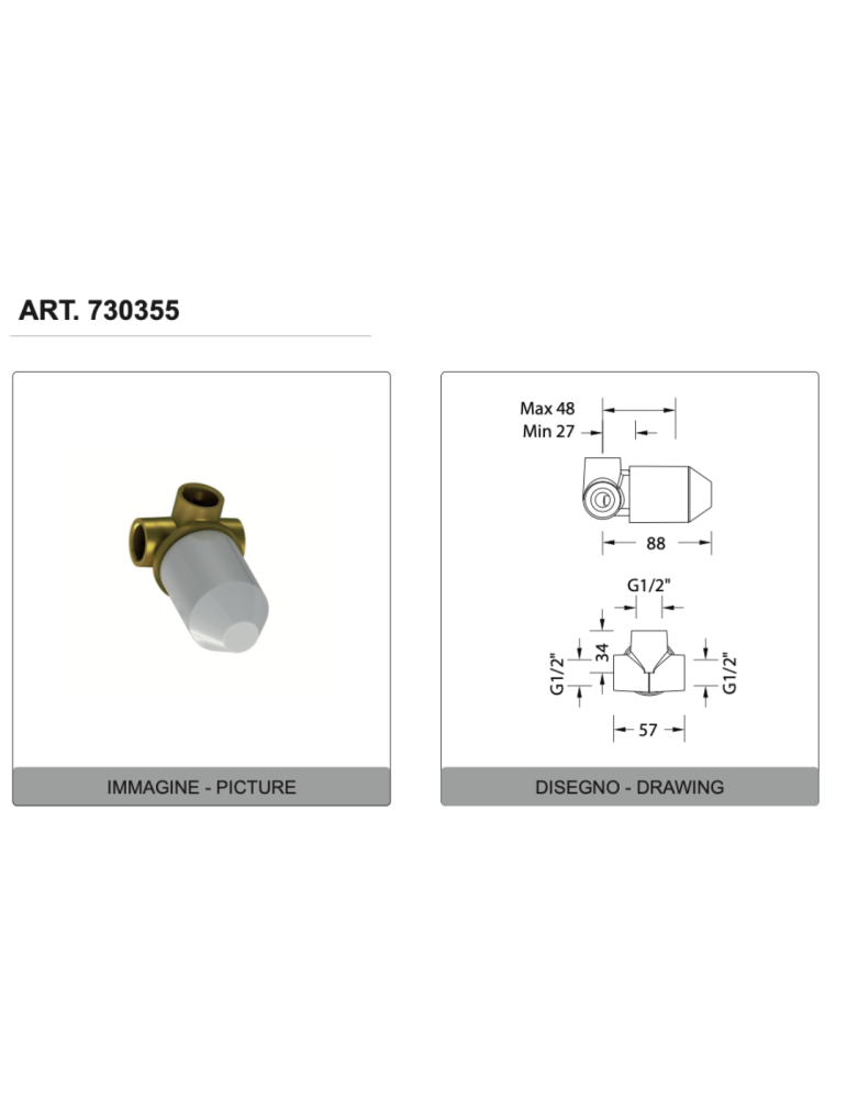 Eurorama Miscelatore Doccia Incasso Serie CHARMA PE148055SL + 730355 disegno tecnico