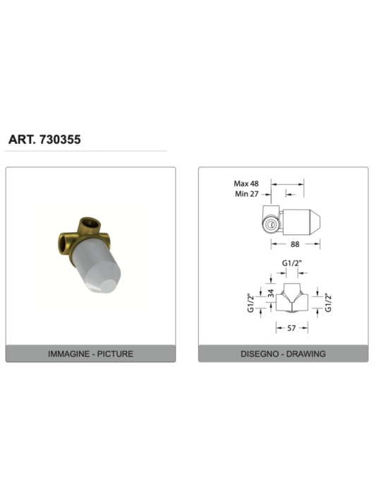 Eurorama Miscelatore Doccia Incasso Serie CHARMA PE148055SL + 730355 disegno tecnico