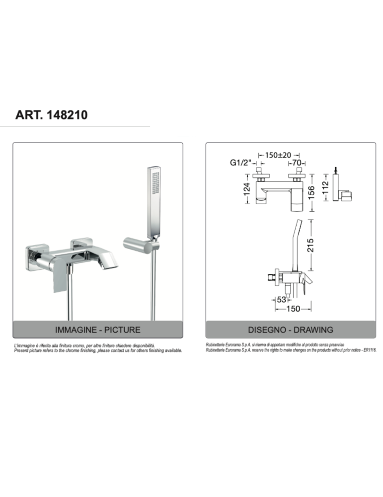 Eurorama Miscelatore Vasca Serie CHARMA 148210 disegno tecnico