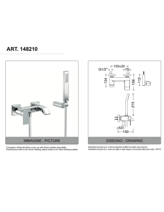 Eurorama Miscelatore Vasca Serie CHARMA 148210 disegno tecnico