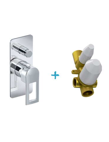 Eurorama Miscelatore Doccia Incasso Con Deviatore 2 Uscite  Serie FLUE PE138030SL + 730330