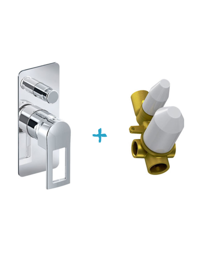 Eurorama Miscelatore Doccia Incasso Con Deviatore 2 Uscite  Serie FLUE PE138030SL + 730330