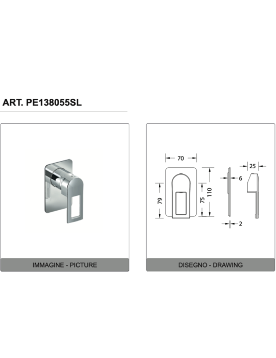Eurorama Miscelatore Doccia Incasso Serie FLUE PE138055SL + 730355 disegno tecnici