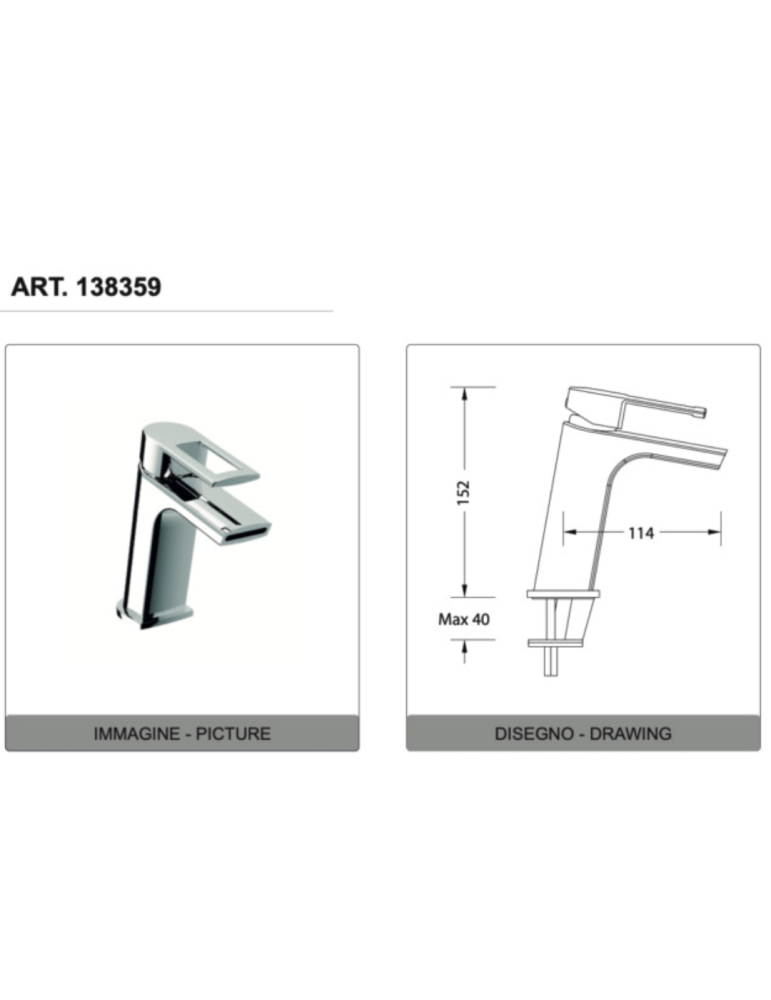 Eurorama Miscelatore Bidet Serie FLUE 138359 con scarico 1"1/4 CLICK CLACK disegno tecnico