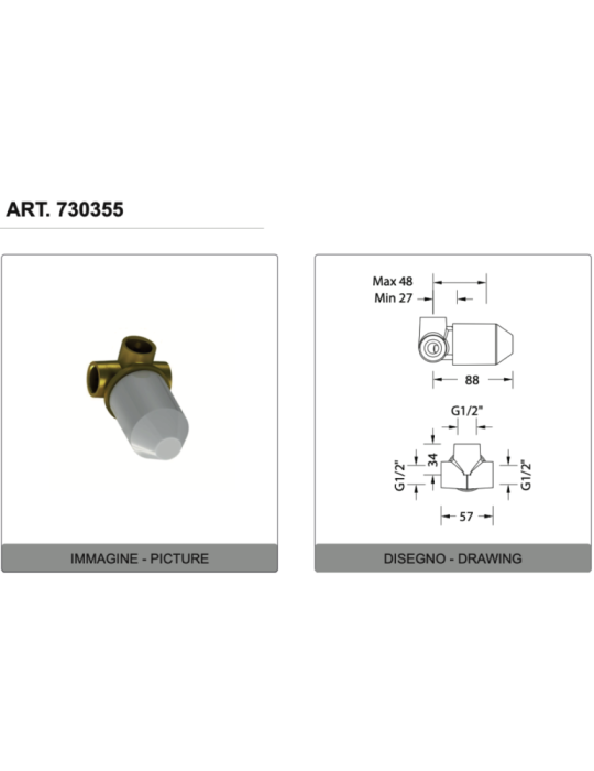 Eurorama Miscelatore Doccia Incasso Serie KLINT PE142055 + 730355 disegno tecnico