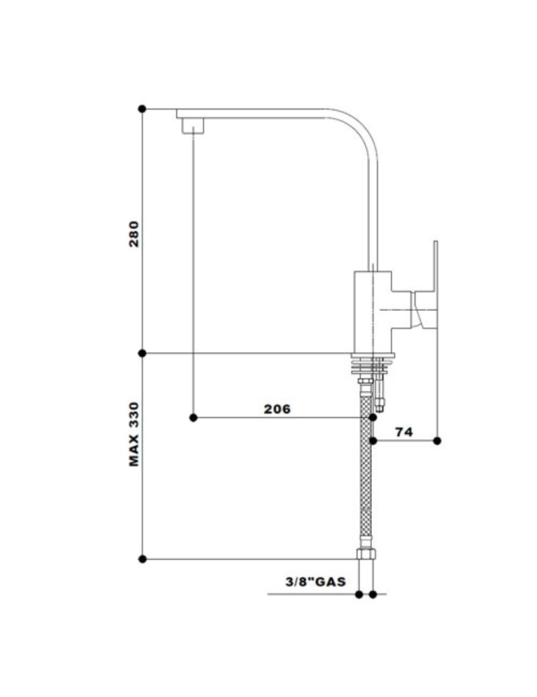 GS Rubinetterie Miscelatore Lavello Modello Indaco 5097 Cromo disegno tecnico