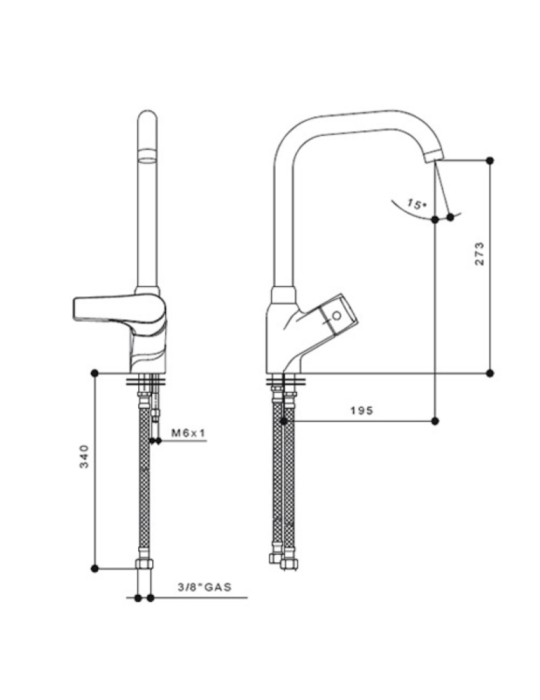 GS Rubinetterie Miscelatore Lavello Modello Slim 2497 Cromo disegno tecnico