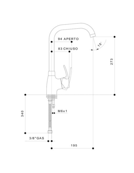 GS Rubinetterie Miscelatore Lavello Modello Glass 5597 Cromo disegno tecnico