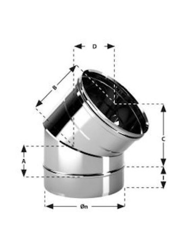 DeMarinis Curva Canna Fumaria In Acciaio Inox Aisi 304 BA Spessore 0,44 mm. 45°. Ø80 Conf. 5 pezzi