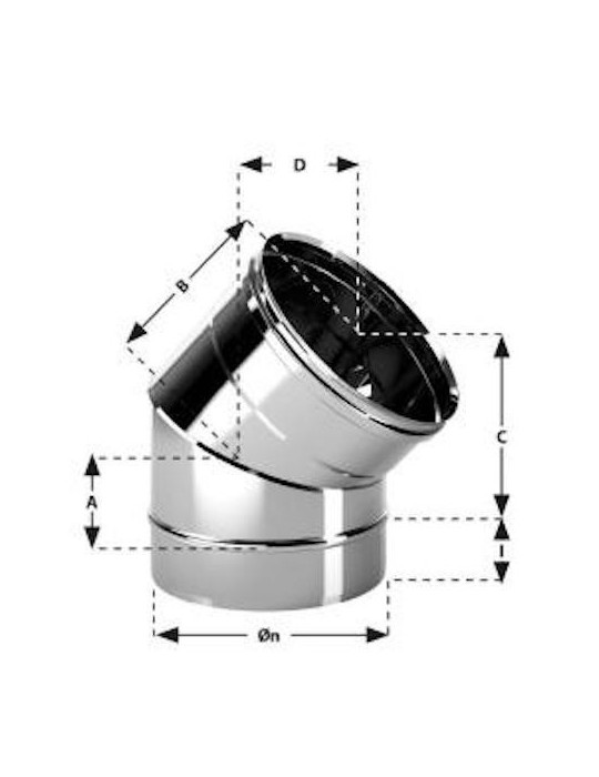 DeMarinis Curva Canna Fumaria In Acciaio Inox Aisi 304 BA Spessore 0,44 mm. 45°. Ø80 Conf. 5 pezzi