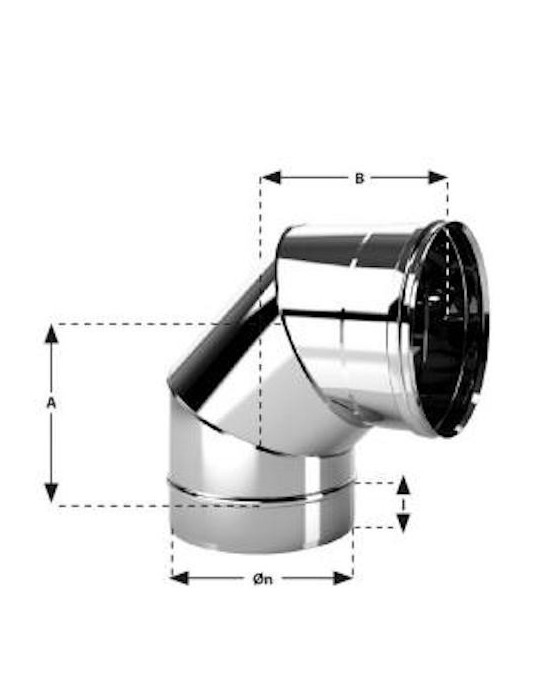 Courbe de Cheminée en Acier Inoxydable Aisi 304 BA Épaisseur 0,44 mm. 90°. Ø80 Conf. 4 pièces