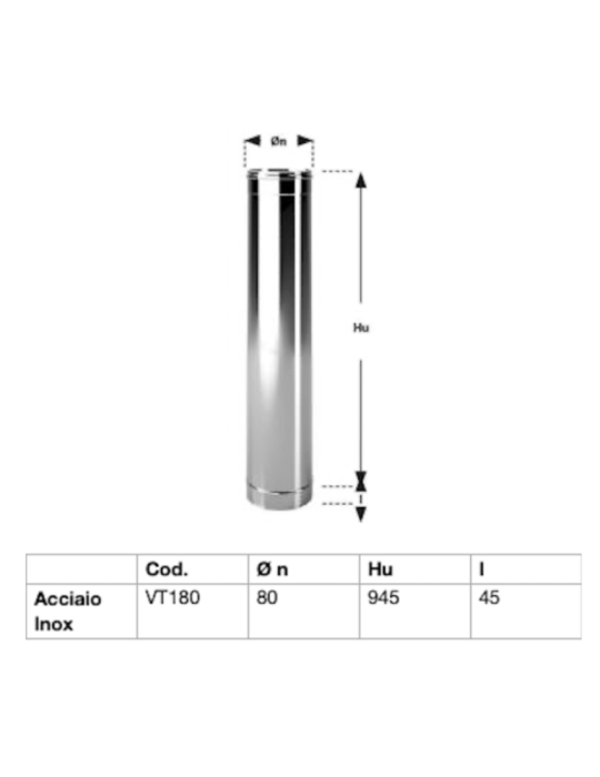 Tube de cheminée en acier inoxydable Aisi 304 BA épaisseur 0,44 mm. 1 mètre. Ø80 Conf. 3 pièces
