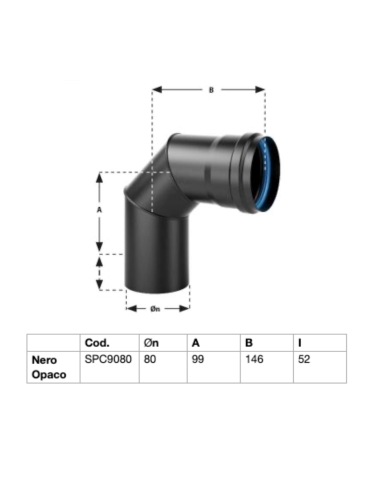 Courbe noire mate pour poêle à granulés en acier épaisseur 1,2 mm. 90° Ø80 Conf. 4 pièces