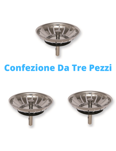 Bouchon d'évier en inox avec grille de 82 mm Pack de trois pièces