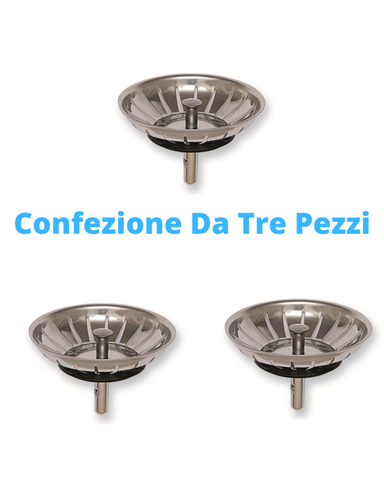 Bouchon d'évier en inox avec grille de 82 mm Pack de trois pièces