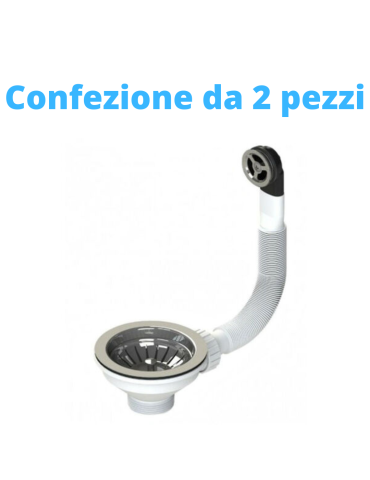 Bonomini Panier de vidange en PVC blanc pour éviers avec trop-plein rond - 1"1/2 x Diam. 90 Paquet de deux pièces