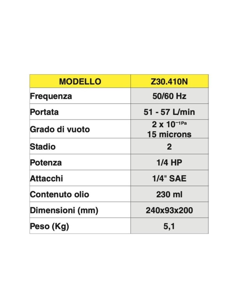 Ferrari Pompa di Vuoto Doppio Stadio High Pump 51 cod. Z30410N Dati 3