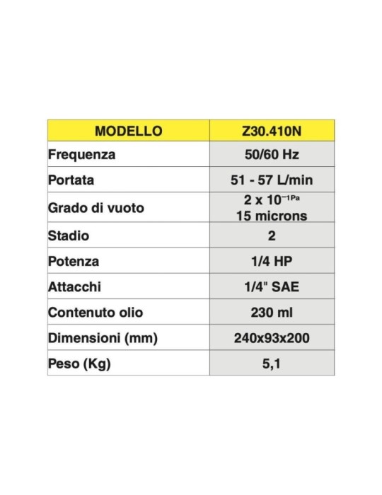 Ferrari Pompa di Vuoto Doppio Stadio High Pump 51 cod. Z30410N Dati 3