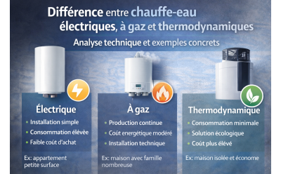 Différence entre chauffe-eau électriques, à gaz et thermodynamiques : analyse technique avec exemples concrets